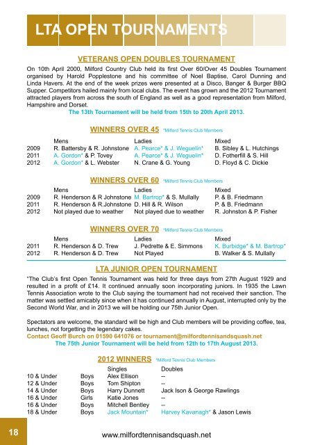 Club Magazine 2013 - Milford Tennis and Squash Club