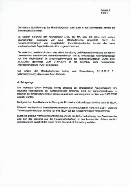 3. Wohnbau GmbH Prenzlau - Finanzen