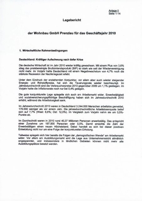 3. Wohnbau GmbH Prenzlau - Finanzen