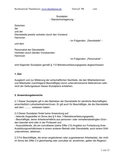 Sozialplan Standortverlagerung