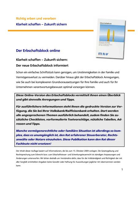 Der Erbschaftsblock Online Volksbank Mittelhessen