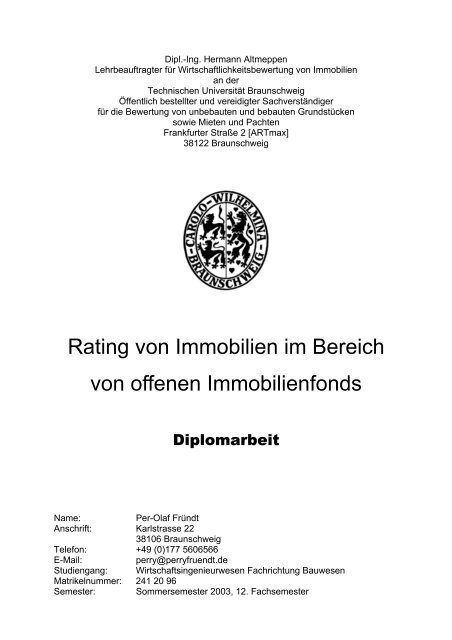 Rating Von Immobilien Im Bereich Von Offenen Altmeppen