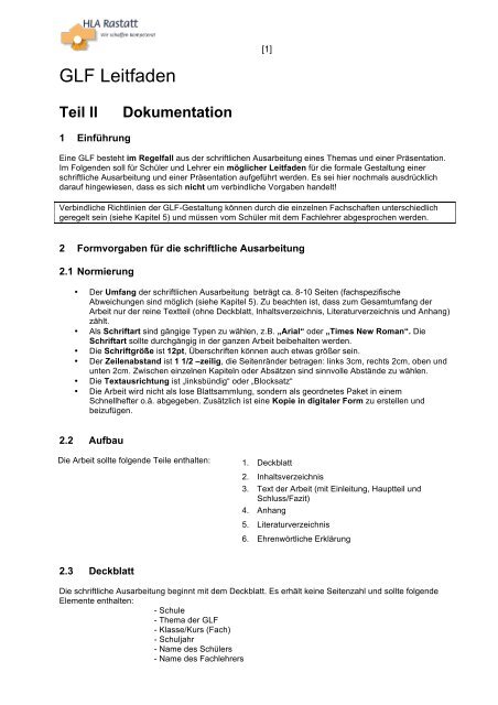 GLF-Leitfaden - Teil 2: Dokumentation - HLA Rastatt