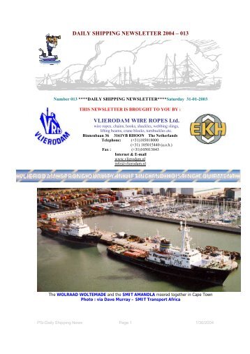 DAILY SHIPPING NEWSLETTER 2004 – 013 VLIERODAM WIRE ...