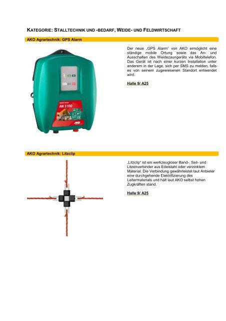 KATEGORIE: STALLTECHNIK UND -BEDARF, WEIDE ... - Equitana