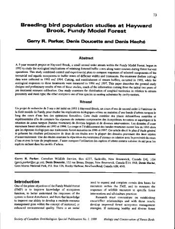 Breeding bird population studies at Hayward Brook, Fundy Model ...