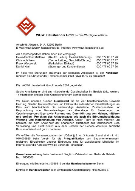 Checkliste 2012 - WOWI Haustechnik GmbH