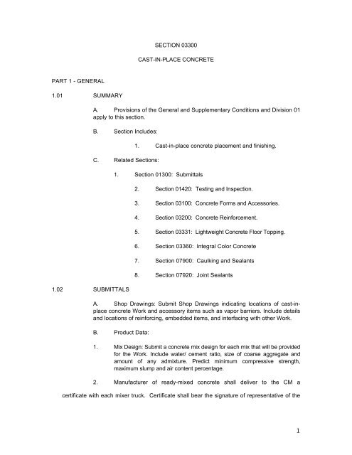 SECTION 03300 CAST-IN-PLACE CONCRETE PART 1 - GENERAL