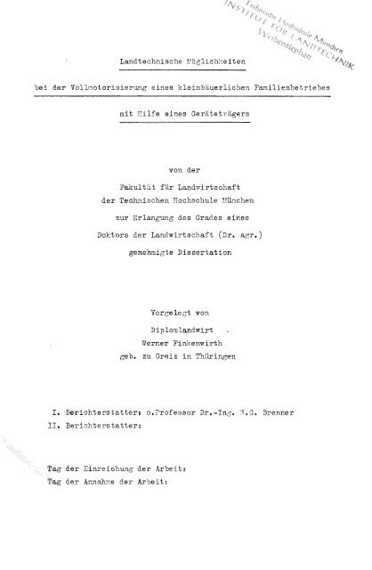 bei der Voll~otorisierung eines kleinbäuerlichen ... - mediaTUM