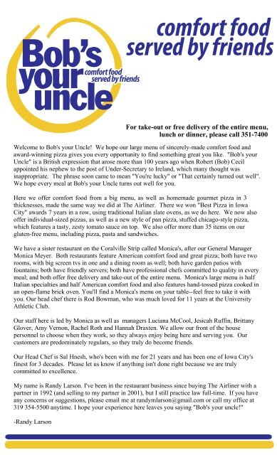 Printable Menu Bob s Your Uncle