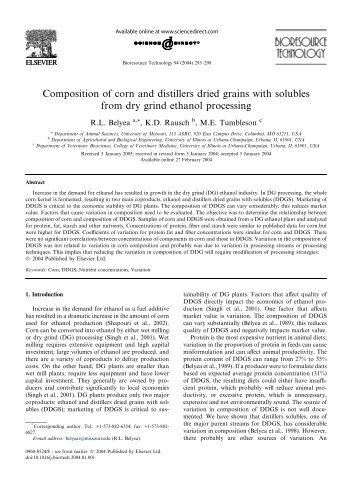 Composition of corn and distillers dried grains with solubles from dry ...