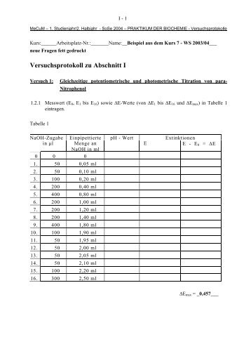 PRAKTIKUM DER BIOCHEMIE