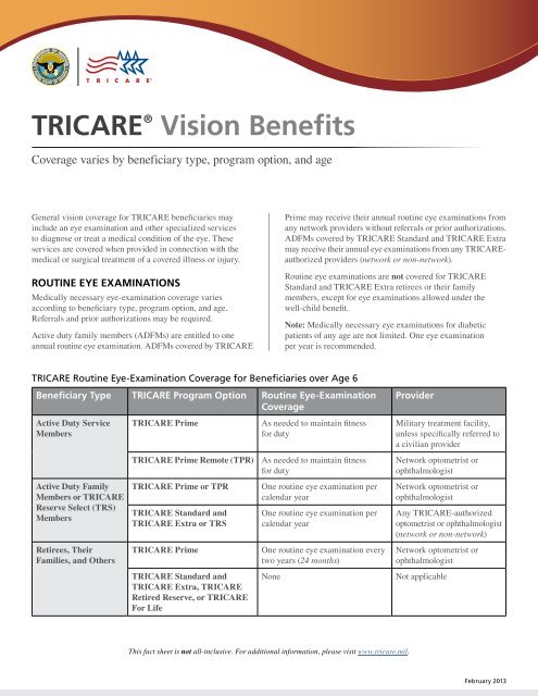 TRICARE Vision Benefits Fact Sheet