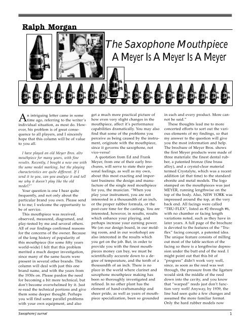Meyer Tenor Sax Mouthpiece Chart