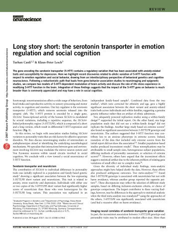 Long story short: the serotonin transporter in emotion regulation and ...