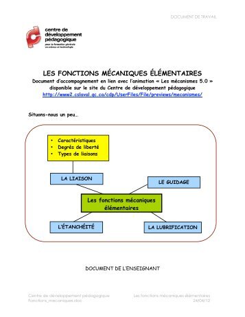 LES FONCTIONS MÉCANIQUES ÉLÉMENTAIRES