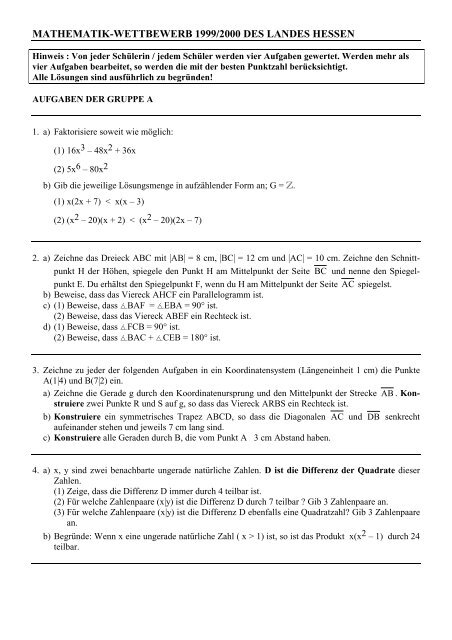 3 Runde Mathematik Wettbewerb Des Landes Hessen