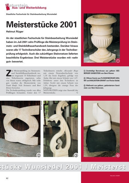 Fachzeitschrift NATURSTEIN Ausgabe 10/2001, Artikel