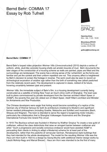 Bernd Behr: COMMA 17 Essay by Rob Tufnell - Bloomberg Space