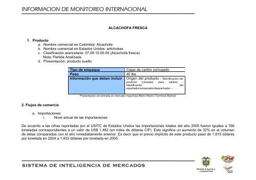 Inteligencia de los Mercados Alcachofa Fresca - Agronet