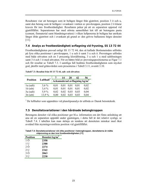 undersökning av frostbeständighet hos undervattensgjuten betong