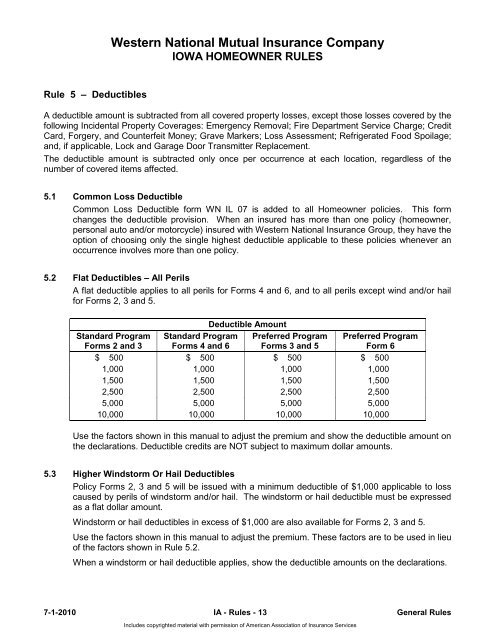 PL - IA 01/01/2013 Rates and Manuals - Western National Insurance ...