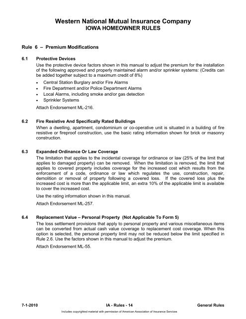 PL - IA 01/01/2013 Rates and Manuals - Western National Insurance ...