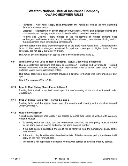 PL - IA 01/01/2013 Rates and Manuals - Western National Insurance ...