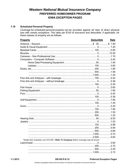 PL - IA 01/01/2013 Rates and Manuals - Western National Insurance ...