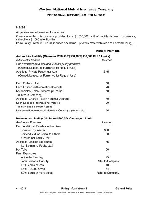 PL - IA 01/01/2013 Rates and Manuals - Western National Insurance ...