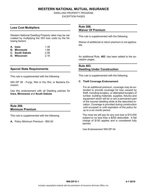 PL - IA 01/01/2013 Rates and Manuals - Western National Insurance ...