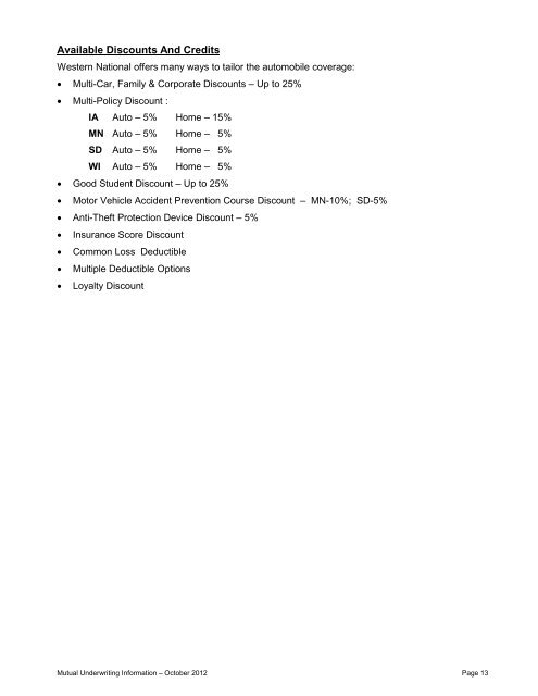 PL - IA 01/01/2013 Rates and Manuals - Western National Insurance ...