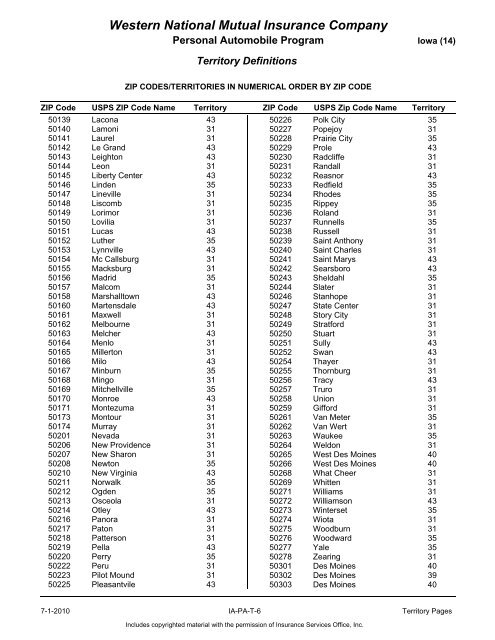 PL - IA 01/01/2013 Rates and Manuals - Western National Insurance ...