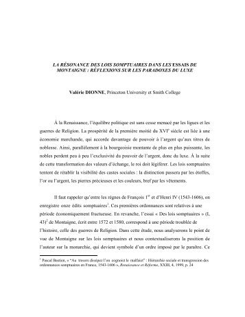 La résonance des lois somptuaires dans les Essais de Montaigne