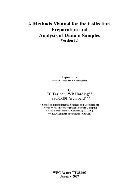 A Methods Manual for the Collection, Preparation and Analysis of ...