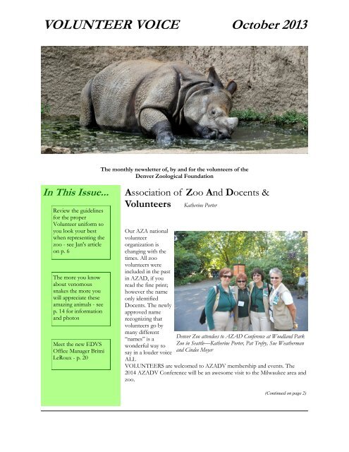 VOLUNTEER VOICE October 2013 In This Issue... - Denver Zoo