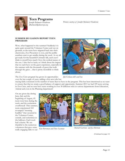 VOLUNTEER VOICE October 2013 In This Issue... - Denver Zoo