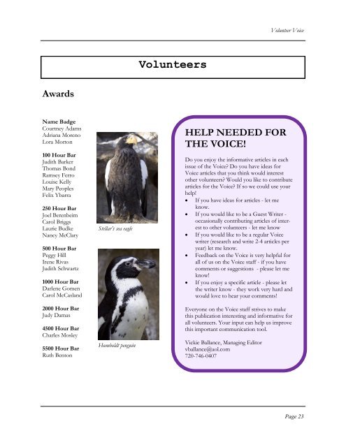 VOLUNTEER VOICE October 2013 In This Issue... - Denver Zoo