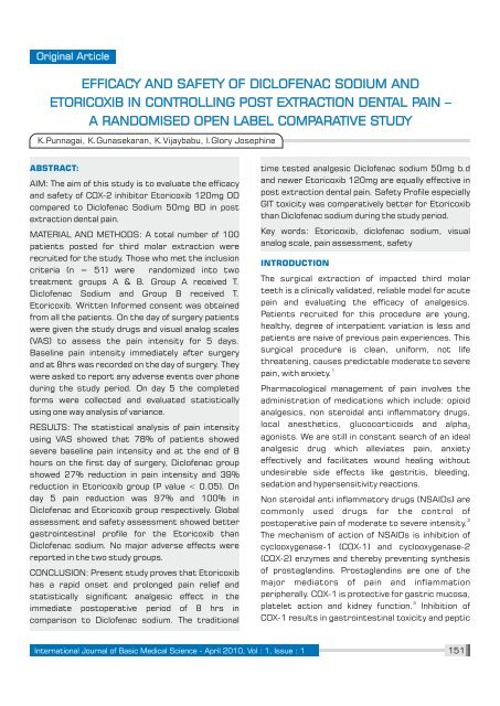 EFFICACY AND SAFETY OF DICLOFENAC SODIUM ... - Ijbms.com