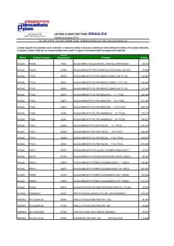 LISTINO CLIENTI SETTORE IDRAULICA