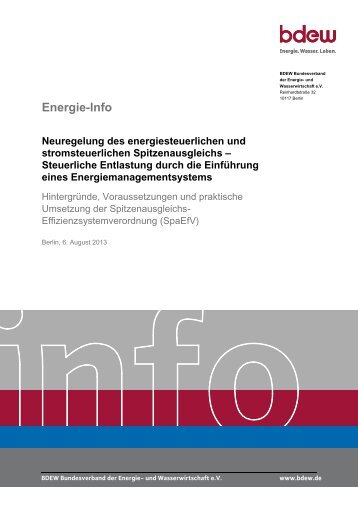 Energie-Info, 6. August 2013 Neuregelung des energiesteuerlichen ...