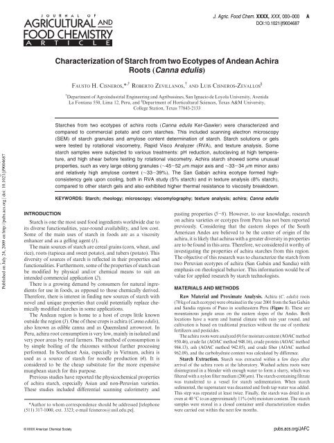 Characterization of Starch from two Ecotypes of Andean Achira ...