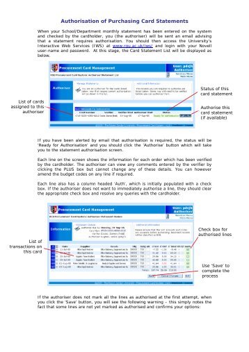 Authorisation of Purchasing Card Statements