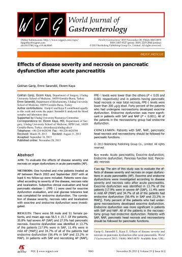 Effects of disease severity and necrosis on pancreatic dysfunction ...