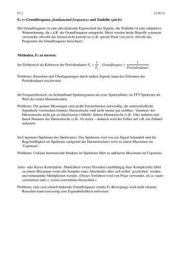 F0 (= Grundfrequenz, fundamental frequency) und Tonhöhe (pitch ...