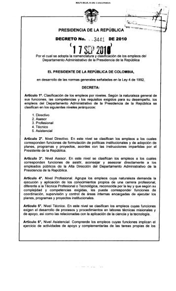 Decreto 3441 - Presidencia de la RepÃºblica de Colombia