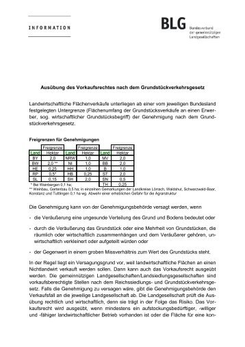 Ausübung des Vorkaufsrechts nach dem Grundstückverkehrsgesetz