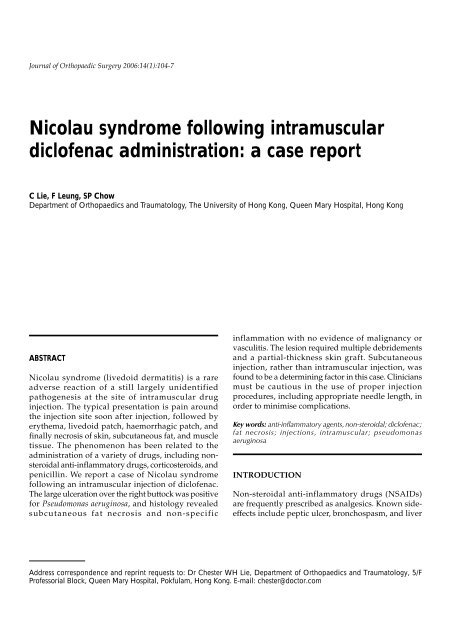 Nicolau syndrome following intramuscular diclofenac administration ...