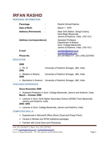 complete profile - Govt. College Baramulla, GDC Baramulla ...