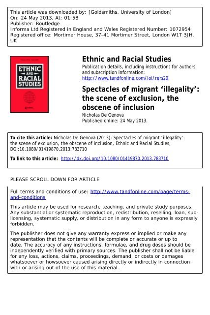 Spectacles of migrant 'illegality' - Nicholas De Genova